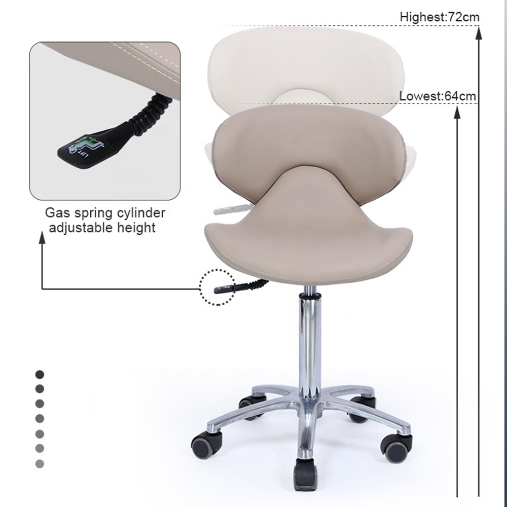 Kangmei salón de belleza muebles ajustable hidráulico giratorio pequeño pedicura técnico taburete silla con respaldo