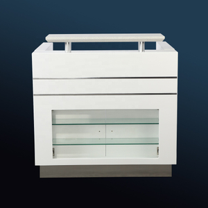 Kangmei, barato, moderno, de lujo, de madera, para uñas, salón de belleza, Spa, blanco, pequeño mostrador de recepción frontal con pantalla